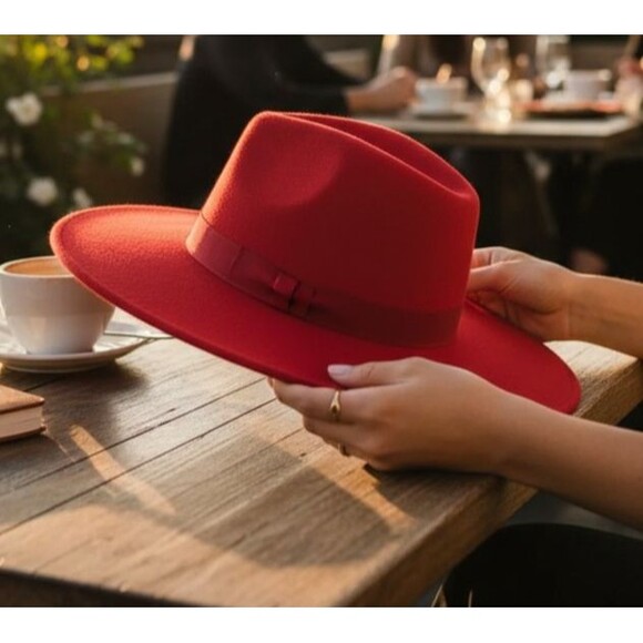 DESIGNER LACK OF COLOR RED WIDE BRIM FEDORA XLARGE main image 9